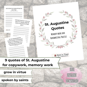 St. Augustine Copywork - Woo Commerce Shop Image Graphic with text, banners, and worksheet images