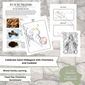 Saint Hildegard Feast Day Chemistry Enrichment - Woo Commerce Shop Image with text and banner